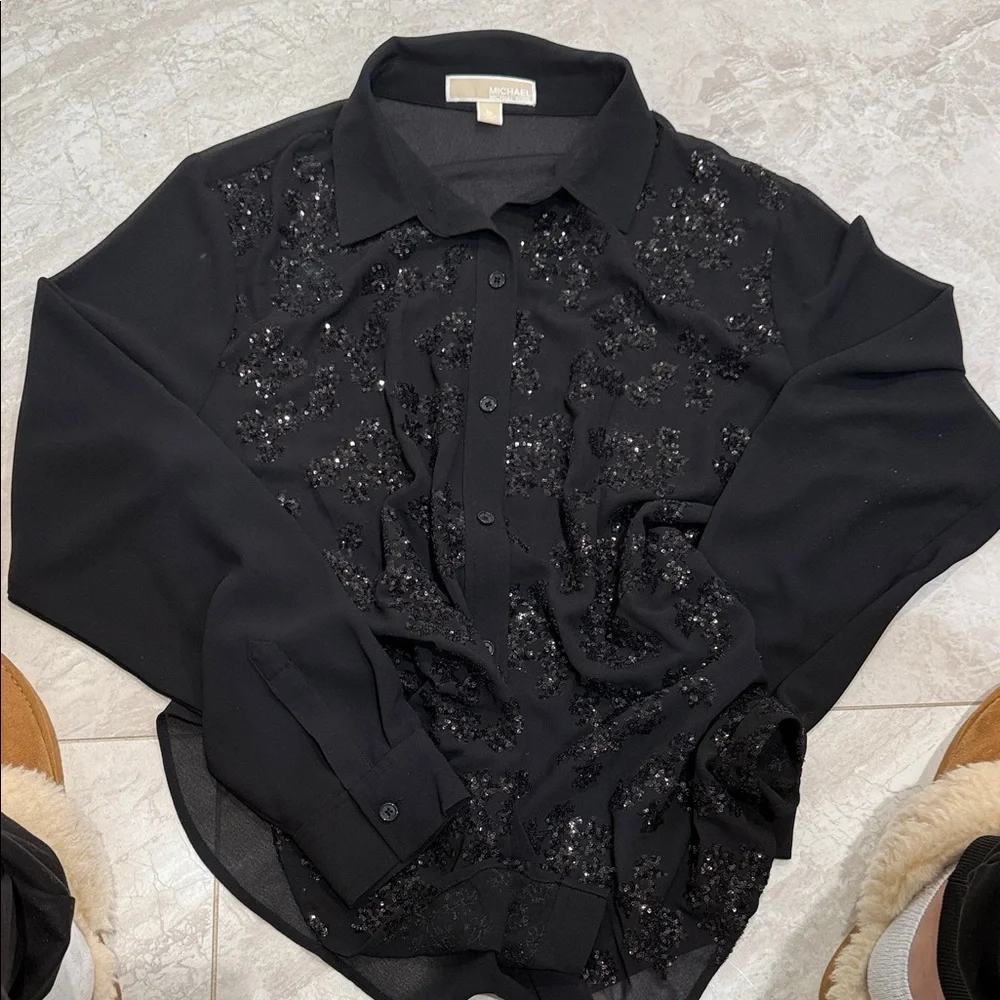Michael Koers Black Sequin Button-Up Shirt